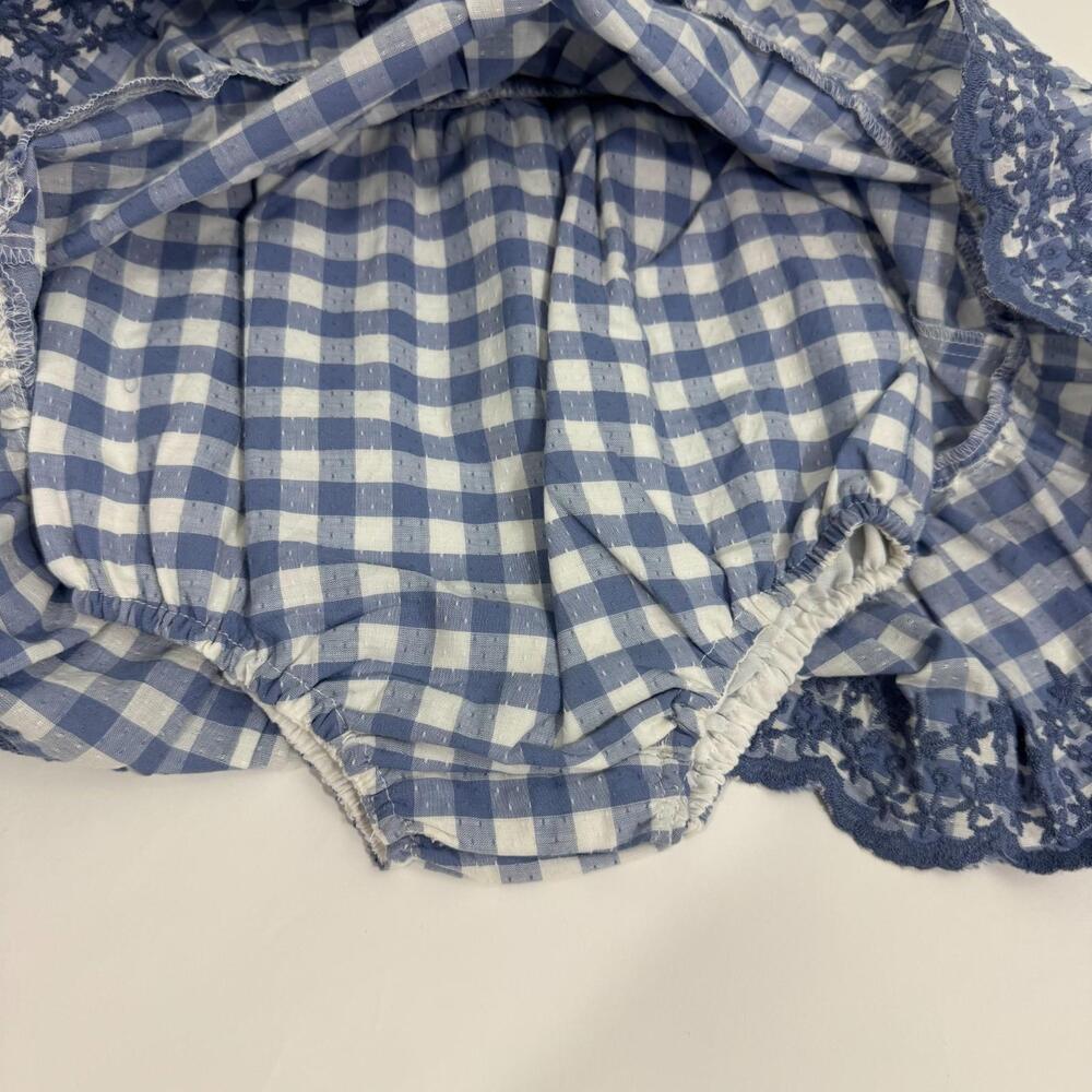 Shabby Chic Baby Girl Size 3-6M Blue Gingham Print Sun Dress Matching Hat Set - Picture 5 of 9